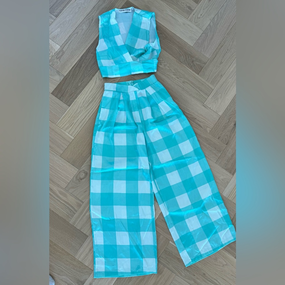 Checkered Turquoise and White Women's Jumpsuit